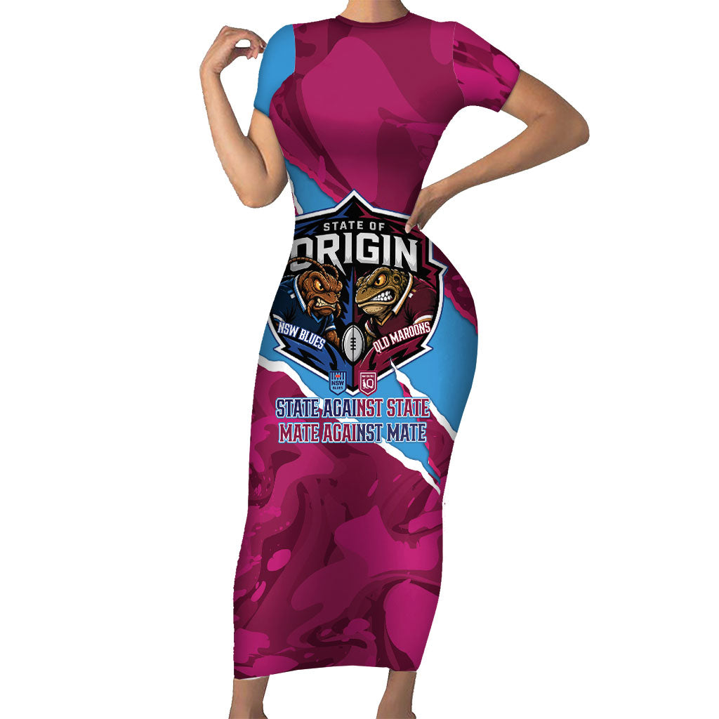QLD Maroons and NSW Blues Personalised Short Sleeve Bodycon Dress Cockroaches Cane Toads Together