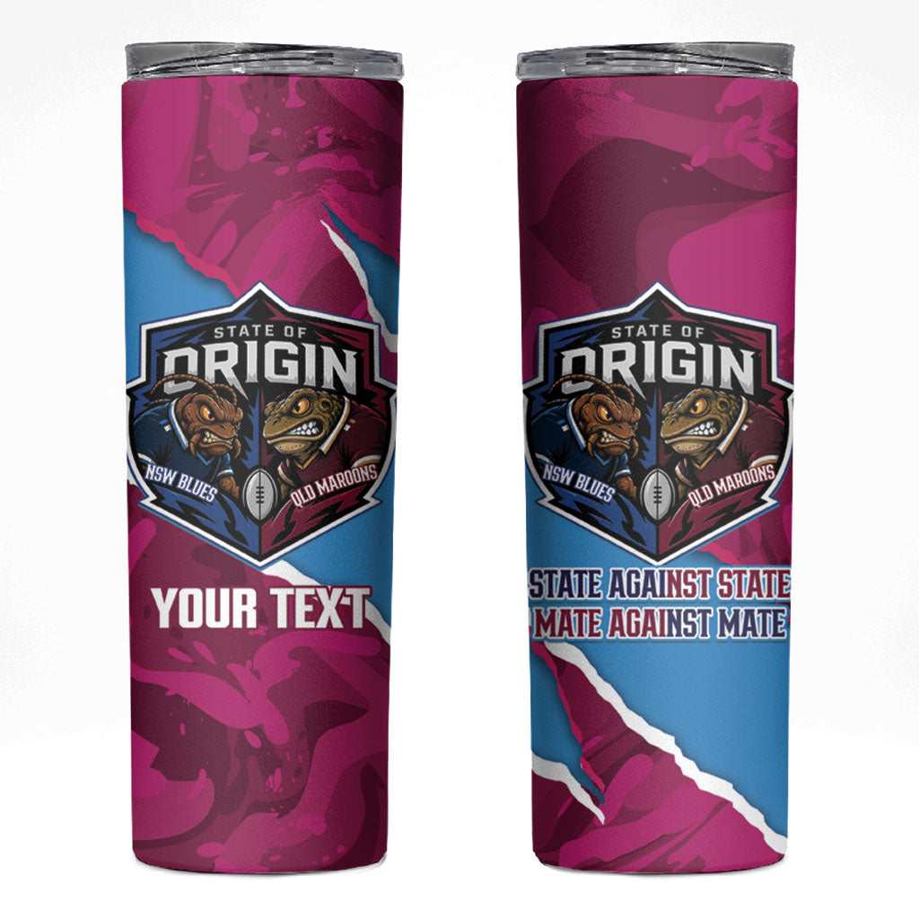QLD Maroons and NSW Blues Personalised Skinny Tumbler Cockroaches Cane Toads Together