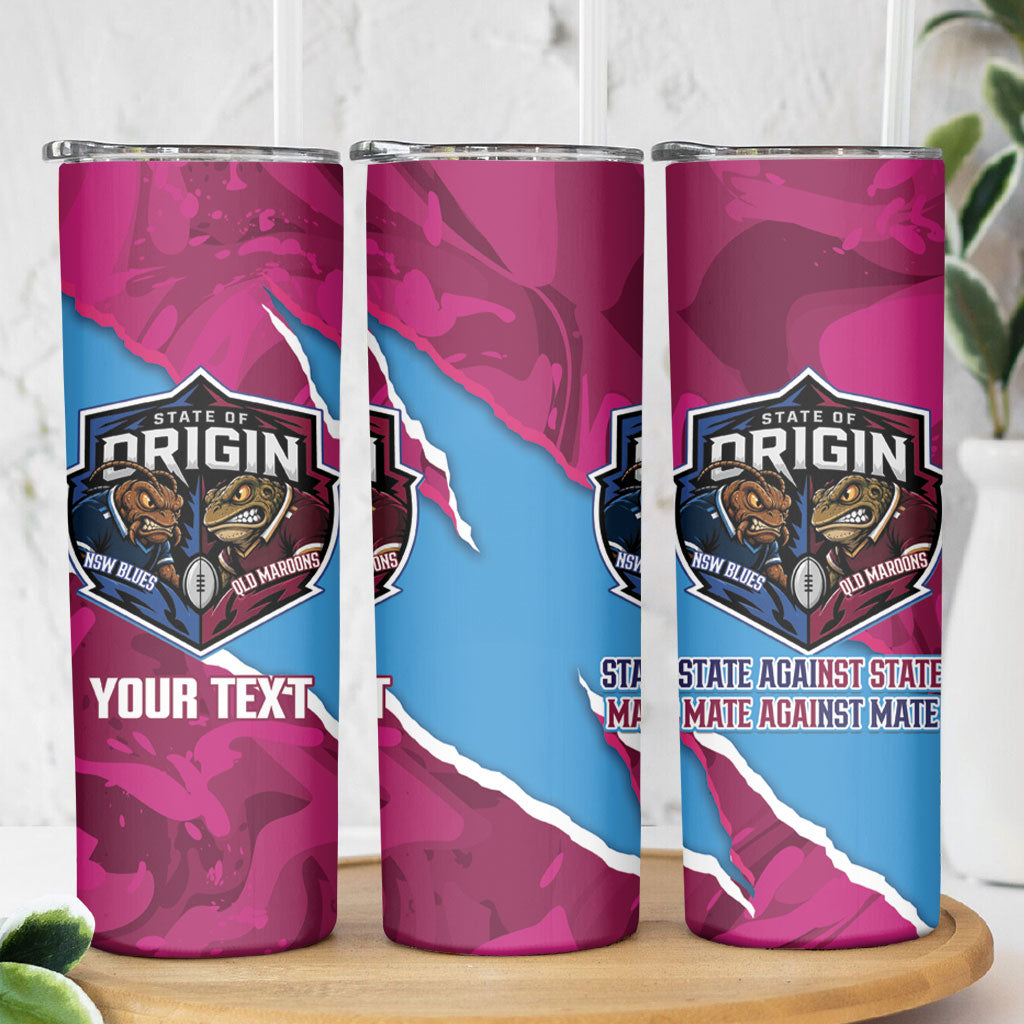 QLD Maroons and NSW Blues Personalised Skinny Tumbler Cockroaches Cane Toads Together