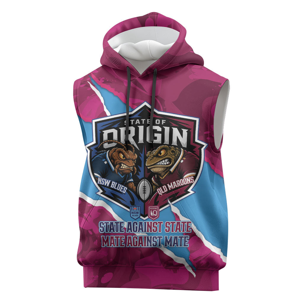 QLD Maroons and NSW Blues Personalised Sleeveless Hoodie Cockroaches Cane Toads Together