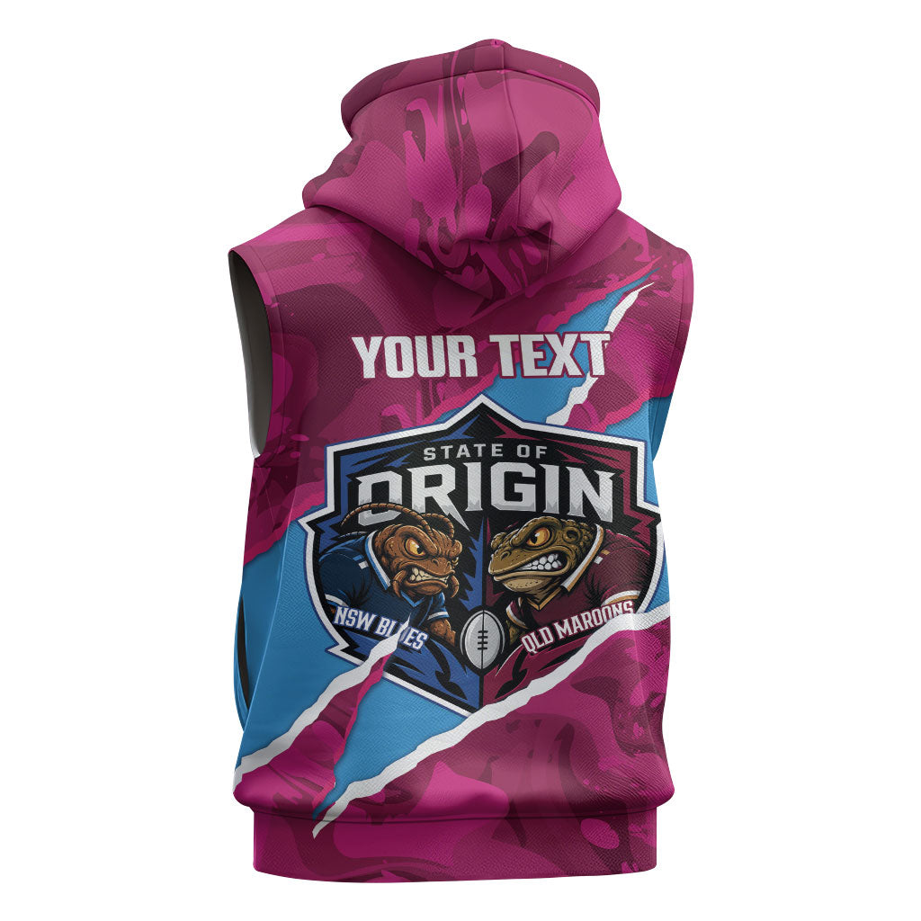 QLD Maroons and NSW Blues Personalised Sleeveless Hoodie Cockroaches Cane Toads Together