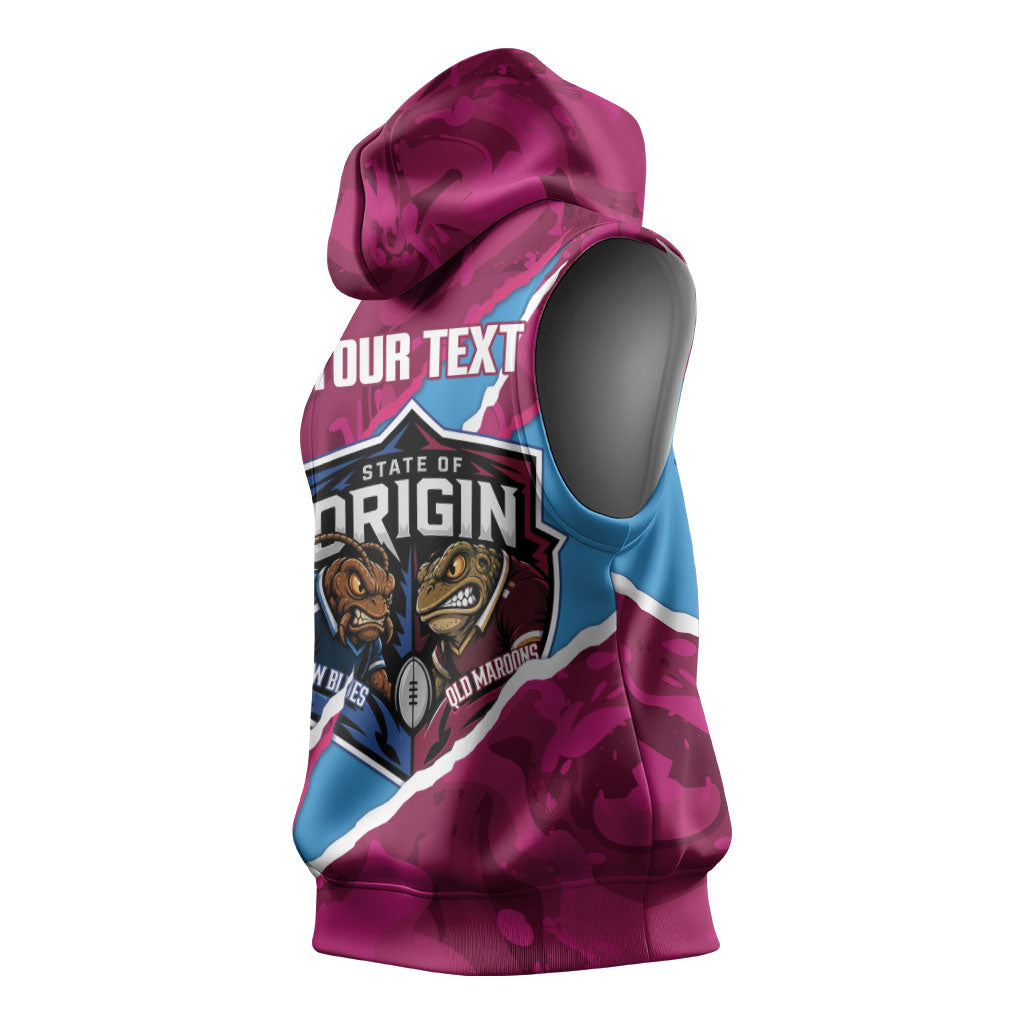 QLD Maroons and NSW Blues Personalised Sleeveless Hoodie Cockroaches Cane Toads Together