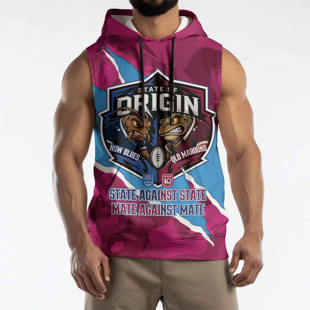 QLD Maroons and NSW Blues Personalised Sleeveless Hoodie Cockroaches Cane Toads Together