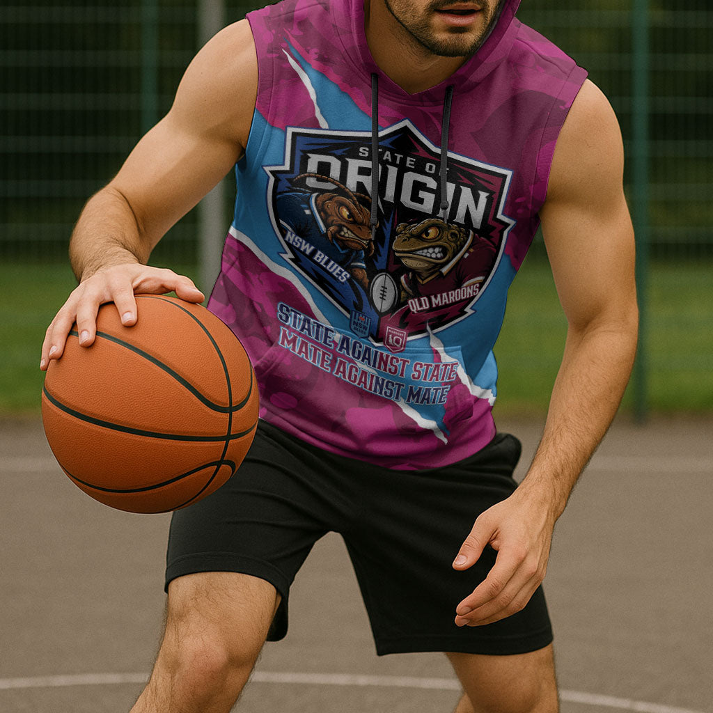 QLD Maroons and NSW Blues Personalised Sleeveless Hoodie Cockroaches Cane Toads Together