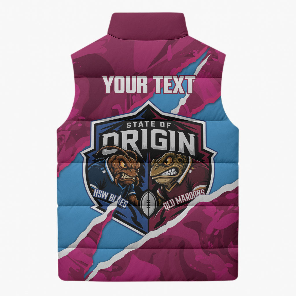 QLD Maroons and NSW Blues Personalised Sleeveless Puffer Jacket Cockroaches Cane Toads Together