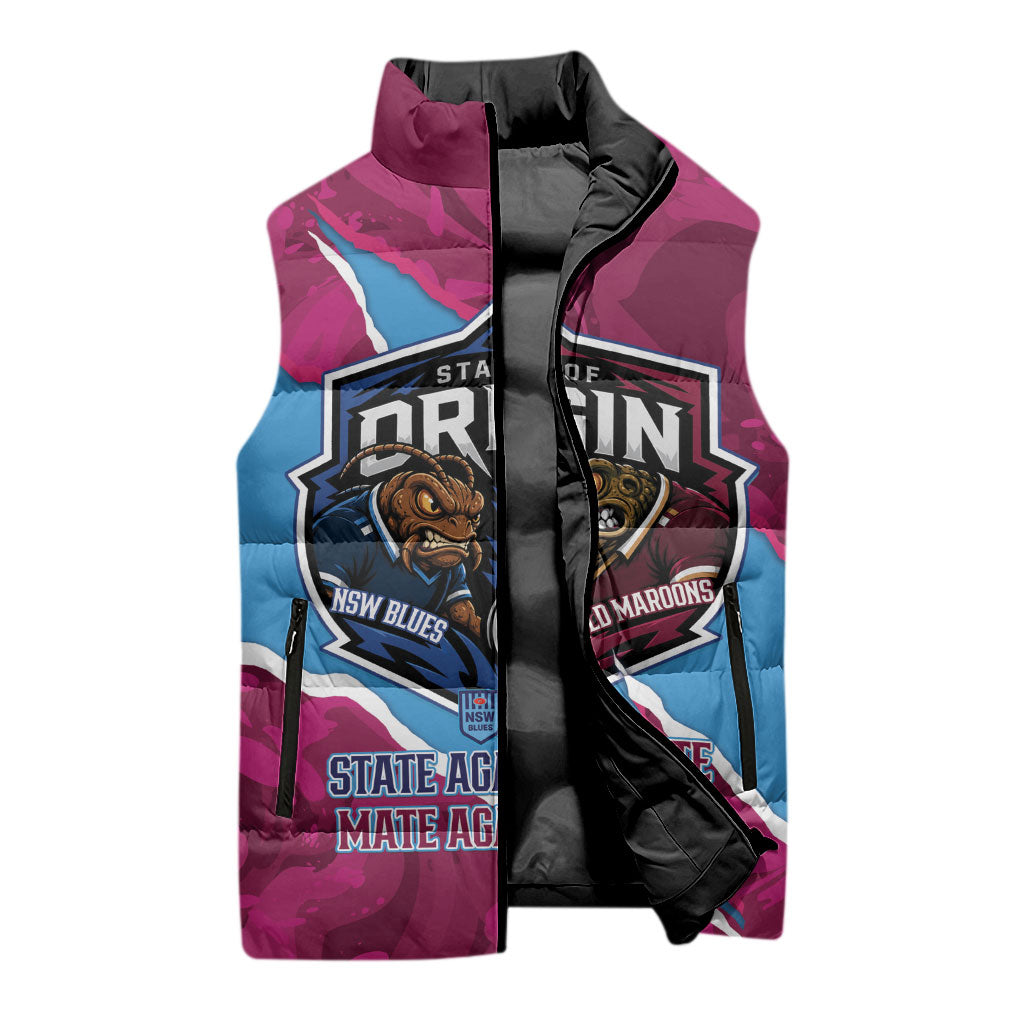 QLD Maroons and NSW Blues Personalised Sleeveless Puffer Jacket Cockroaches Cane Toads Together