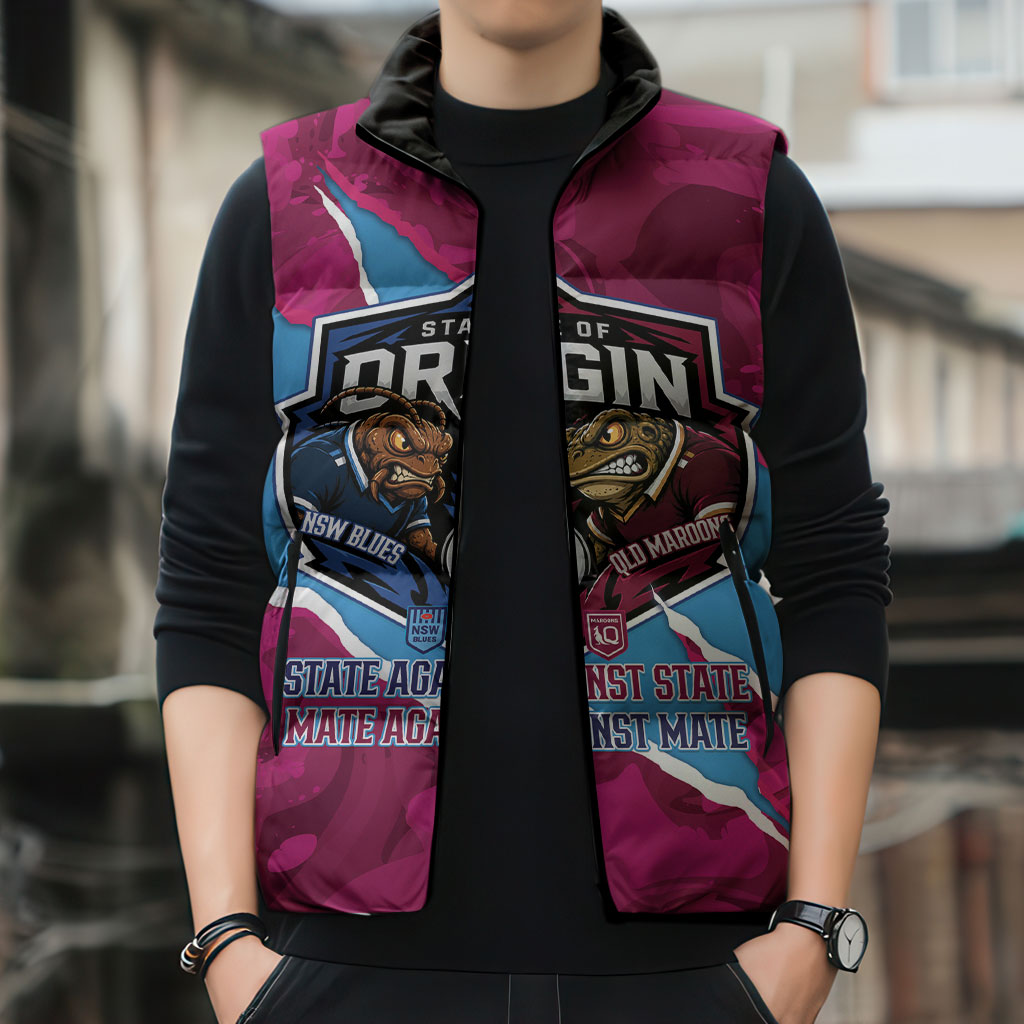 QLD Maroons and NSW Blues Personalised Sleeveless Puffer Jacket Cockroaches Cane Toads Together
