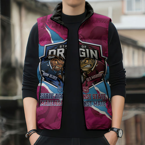 QLD Maroons and NSW Blues Personalised Sleeveless Puffer Jacket Cockroaches Cane Toads Together