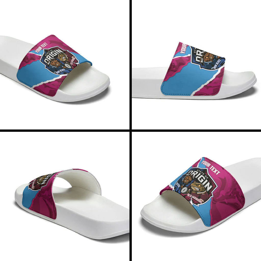 QLD Maroons and NSW Blues Personalised Slide Sandals Cockroaches Cane Toads Together