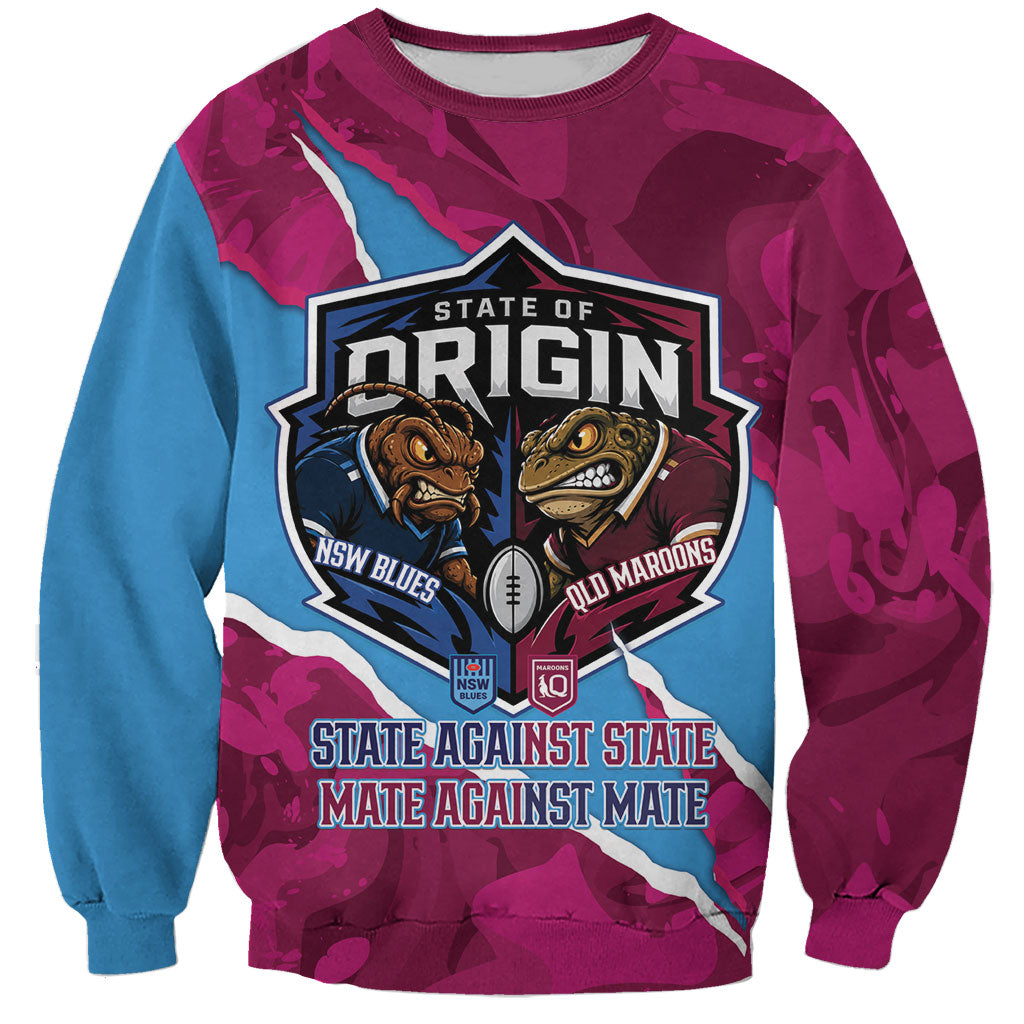 QLD Maroons and NSW Blues Personalised Sweatshirt Cockroaches Cane Toads Together