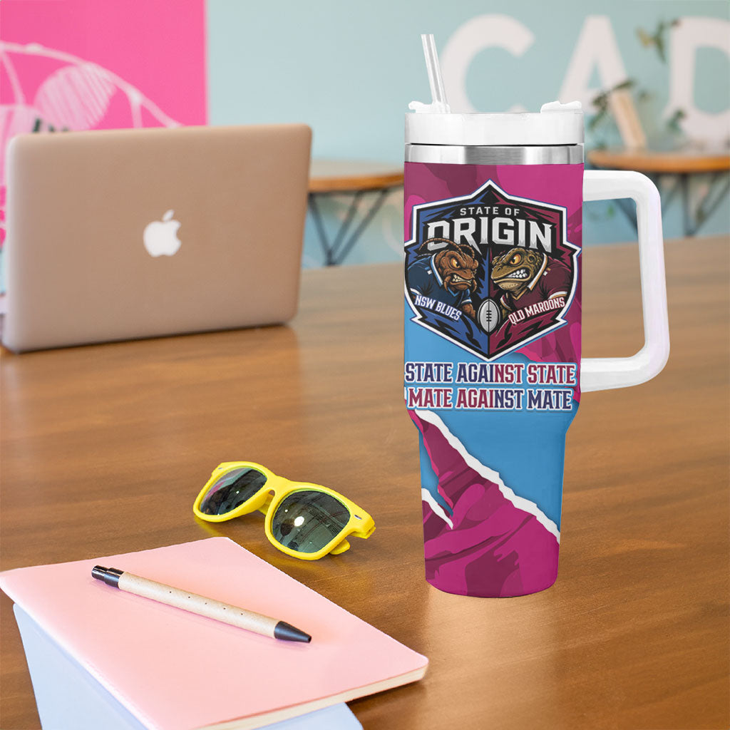 QLD Maroons and NSW Blues Personalised Tumbler With Handle Cockroaches Cane Toads Together