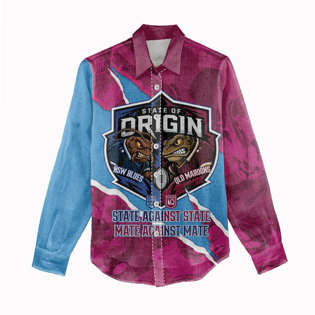 QLD Maroons and NSW Blues Personalised Women Casual Shirt Cockroaches Cane Toads Together