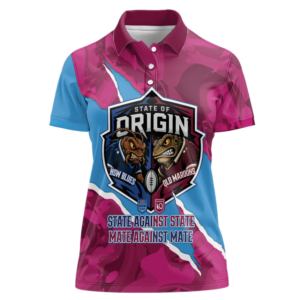 QLD Maroons and NSW Blues Personalised Women Polo Shirt Cockroaches Cane Toads Together