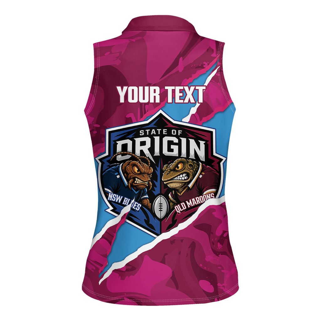 QLD Maroons and NSW Blues Personalised Women Sleeveless Polo Shirt Cockroaches Cane Toads Together