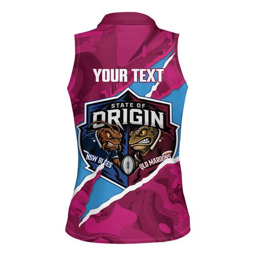 QLD Maroons and NSW Blues Personalised Women Sleeveless Polo Shirt Cockroaches Cane Toads Together