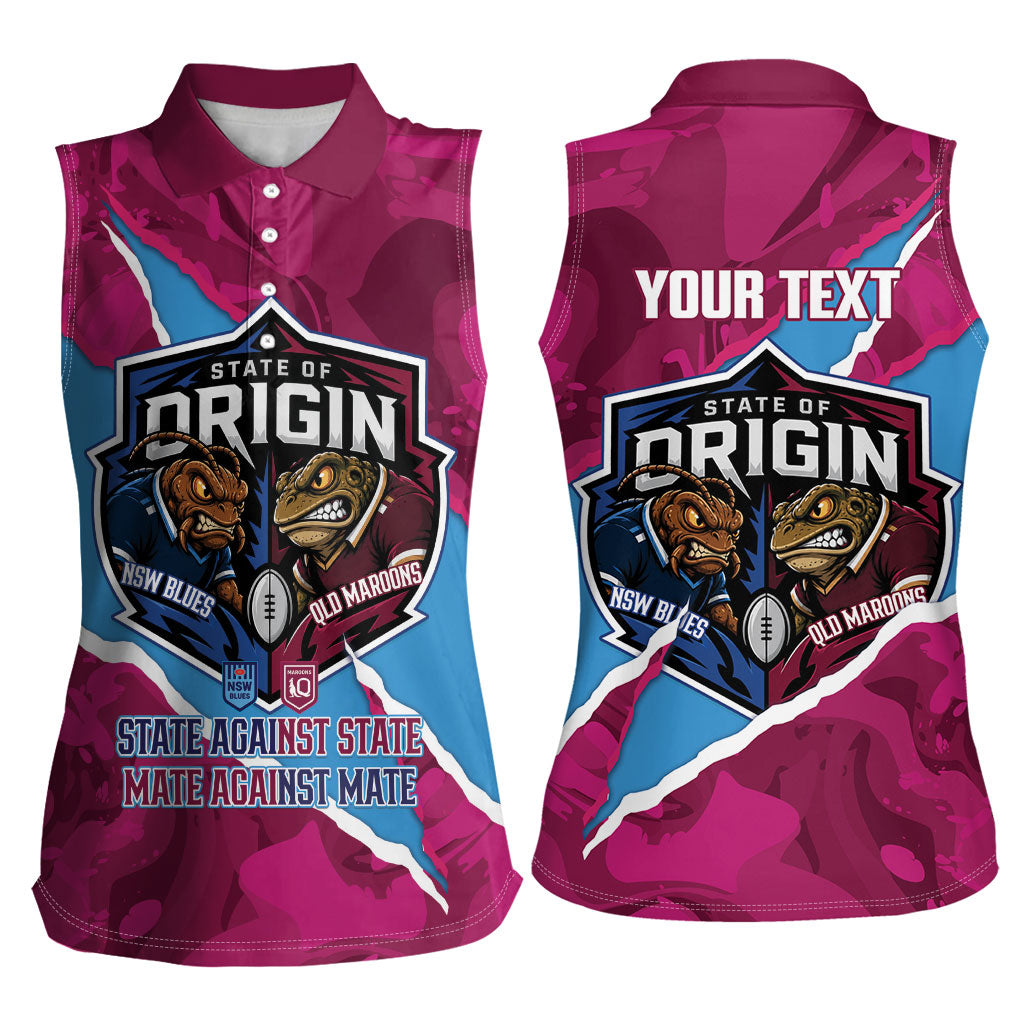QLD Maroons and NSW Blues Personalised Women Sleeveless Polo Shirt Cockroaches Cane Toads Together