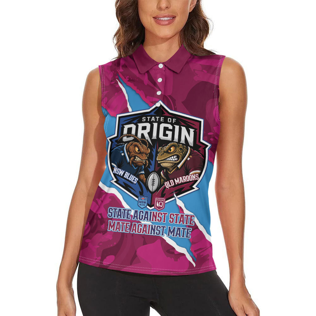 QLD Maroons and NSW Blues Personalised Women Sleeveless Polo Shirt Cockroaches Cane Toads Together