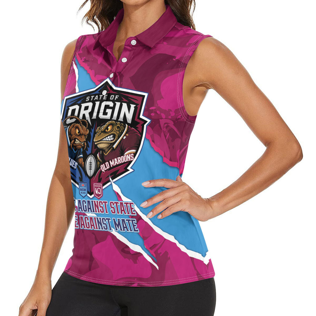 QLD Maroons and NSW Blues Personalised Women Sleeveless Polo Shirt Cockroaches Cane Toads Together