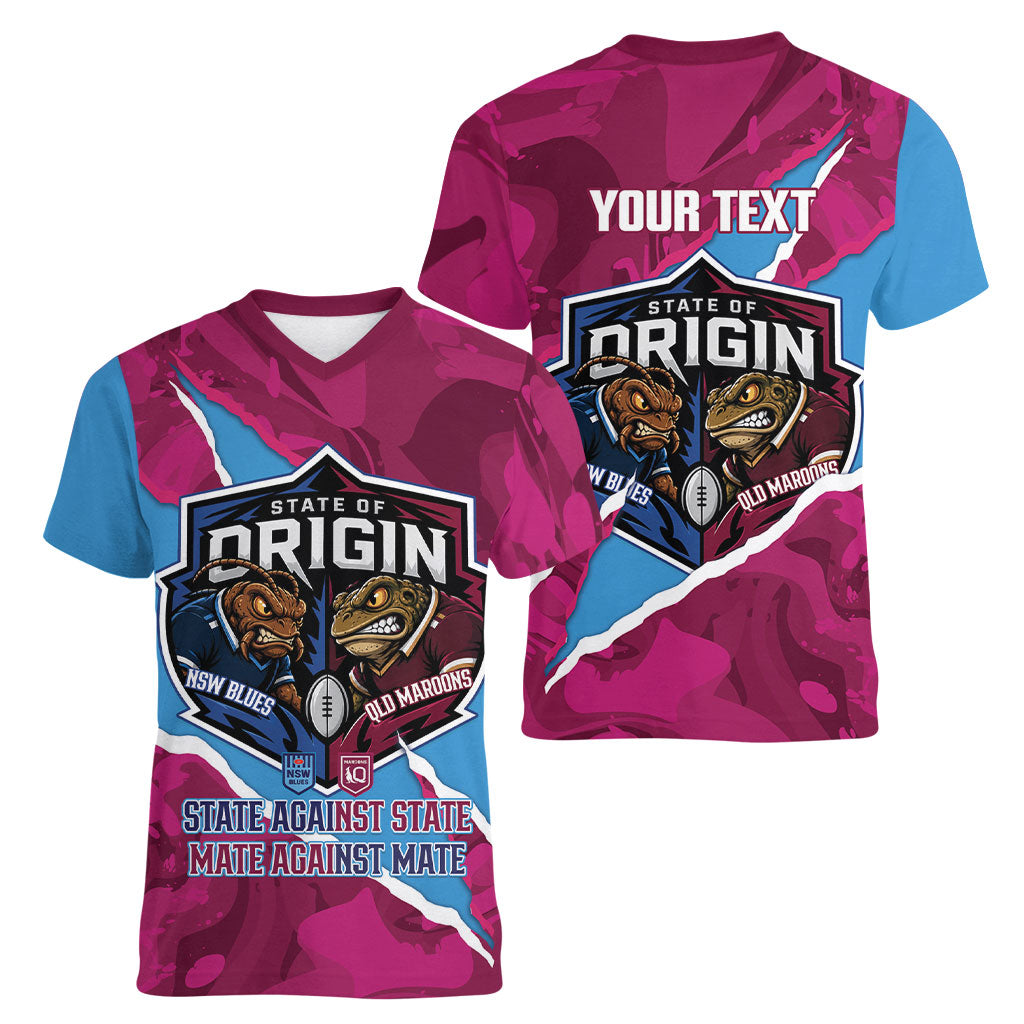 QLD Maroons and NSW Blues Personalised Women V-Neck T-Shirt Cockroaches Cane Toads Together