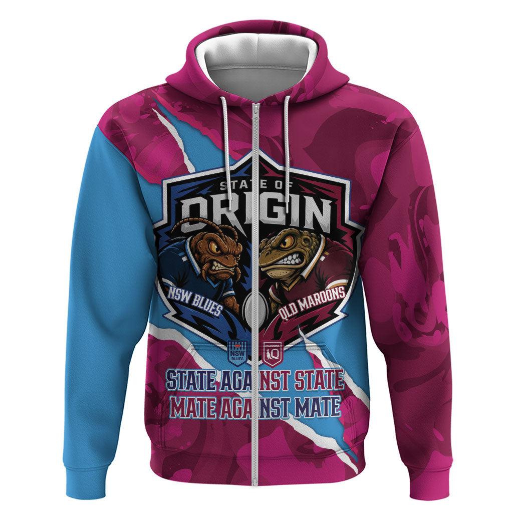 QLD Maroons and NSW Blues Personalised Zip Hoodie Cockroaches Cane Toads Together