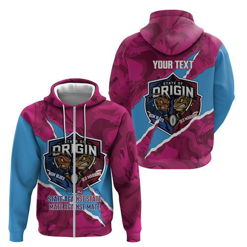 QLD Maroons and NSW Blues Personalised Zip Hoodie Cockroaches Cane Toads Together