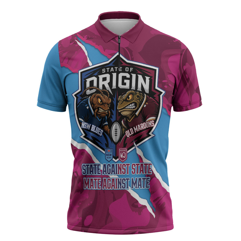 QLD Maroons and NSW Blues Personalised Zipper Polo Shirt Cockroaches Cane Toads Together