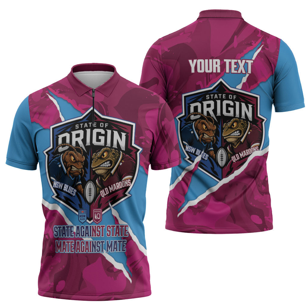 QLD Maroons and NSW Blues Personalised Zipper Polo Shirt Cockroaches Cane Toads Together