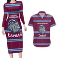 Central Queensland Rugby Custom Couples Matching Long Sleeve Bodycon Dress and Hawaiian Shirt Go Capras Sporty Style - Aussie Hoodie