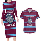 Central Queensland Rugby Custom Couples Matching Long Sleeve Bodycon Dress and Hawaiian Shirt Go Capras Sporty Style - Aussie Hoodie