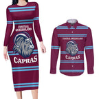 Central Queensland Rugby Custom Couples Matching Long Sleeve Bodycon Dress and Long Sleeve Button Shirt Go Capras Sporty Style - Aussie Hoodie
