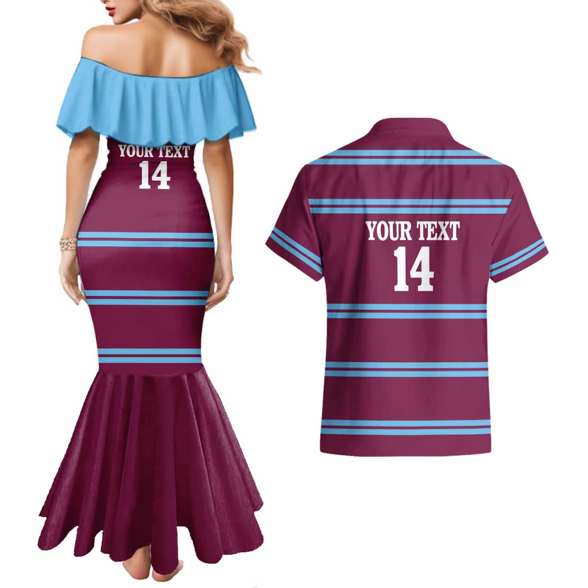 Central Queensland Rugby Custom Couples Matching Mermaid Dress and Hawaiian Shirt Go Capras Sporty Style - Aussie Hoodie