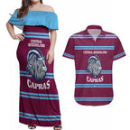 Central Queensland Rugby Custom Couples Matching Off Shoulder Maxi Dress and Hawaiian Shirt Go Capras Sporty Style - Aussie Hoodie