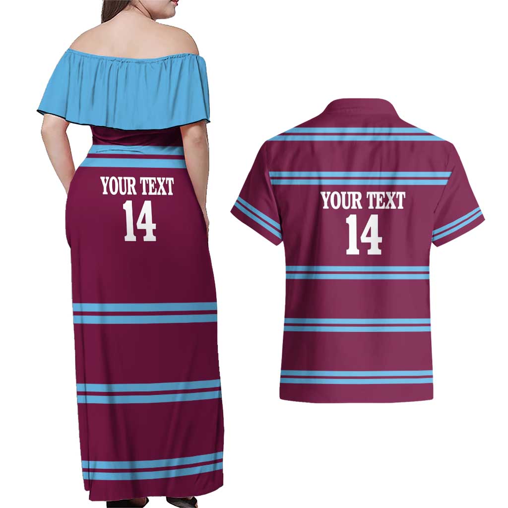 Central Queensland Rugby Custom Couples Matching Off Shoulder Maxi Dress and Hawaiian Shirt Go Capras Sporty Style - Aussie Hoodie