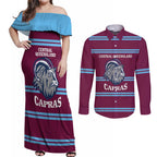 Central Queensland Rugby Custom Couples Matching Off Shoulder Maxi Dress and Long Sleeve Button Shirt Go Capras Sporty Style - Aussie Hoodie