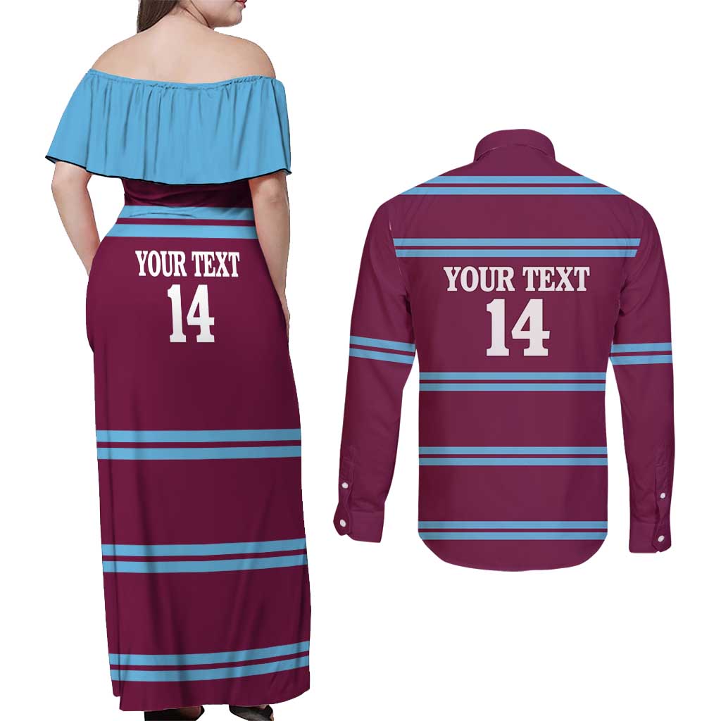 Central Queensland Rugby Custom Couples Matching Off Shoulder Maxi Dress and Long Sleeve Button Shirt Go Capras Sporty Style - Aussie Hoodie