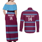 Central Queensland Rugby Custom Couples Matching Off Shoulder Maxi Dress and Long Sleeve Button Shirt Go Capras Sporty Style - Aussie Hoodie