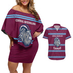 Central Queensland Rugby Custom Couples Matching Off Shoulder Short Dress and Hawaiian Shirt Go Capras Sporty Style - Aussie Hoodie
