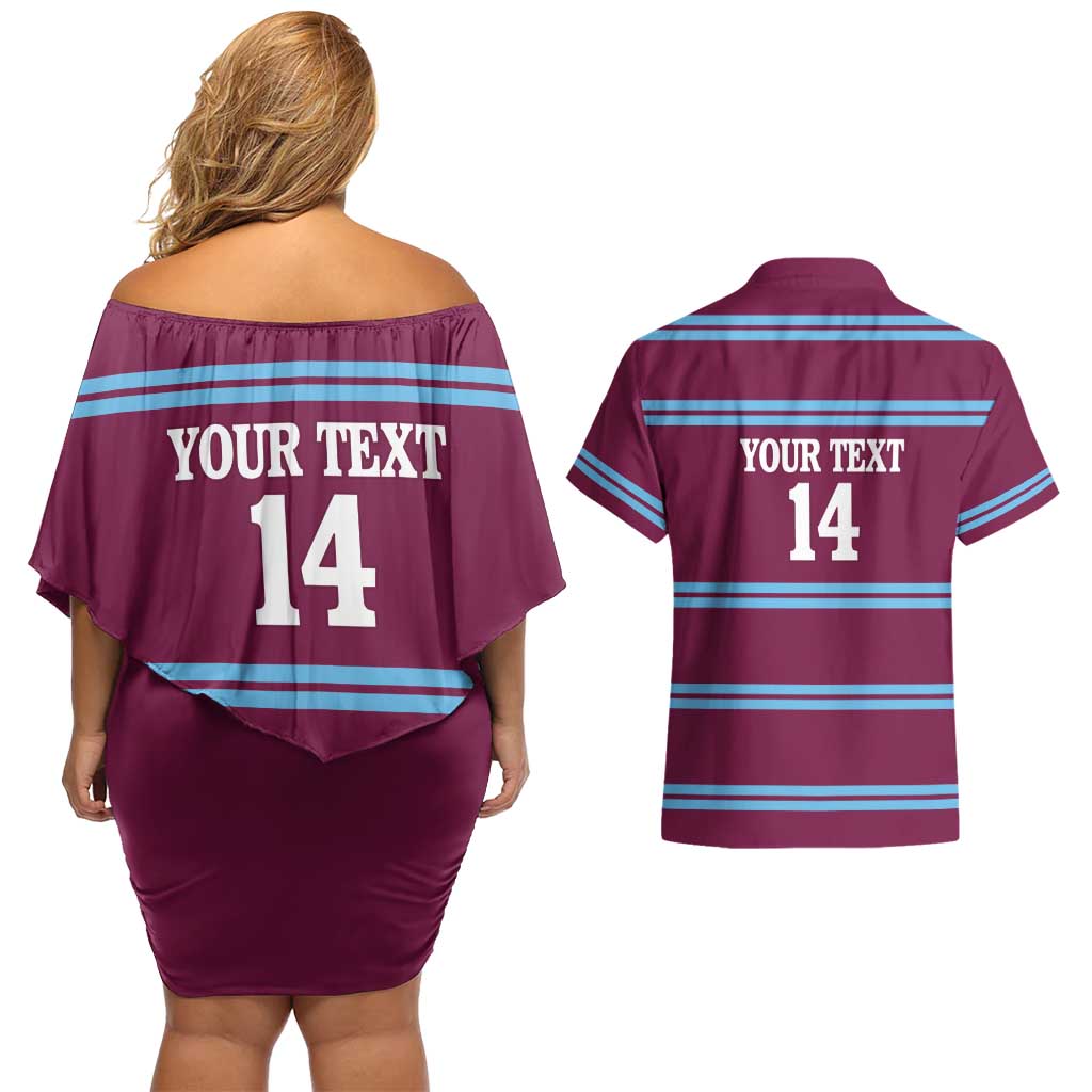 Central Queensland Rugby Custom Couples Matching Off Shoulder Short Dress and Hawaiian Shirt Go Capras Sporty Style - Aussie Hoodie