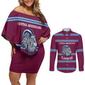 Central Queensland Rugby Custom Couples Matching Off Shoulder Short Dress and Long Sleeve Button Shirt Go Capras Sporty Style - Aussie Hoodie