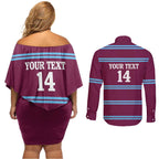 Central Queensland Rugby Custom Couples Matching Off Shoulder Short Dress and Long Sleeve Button Shirt Go Capras Sporty Style - Aussie Hoodie