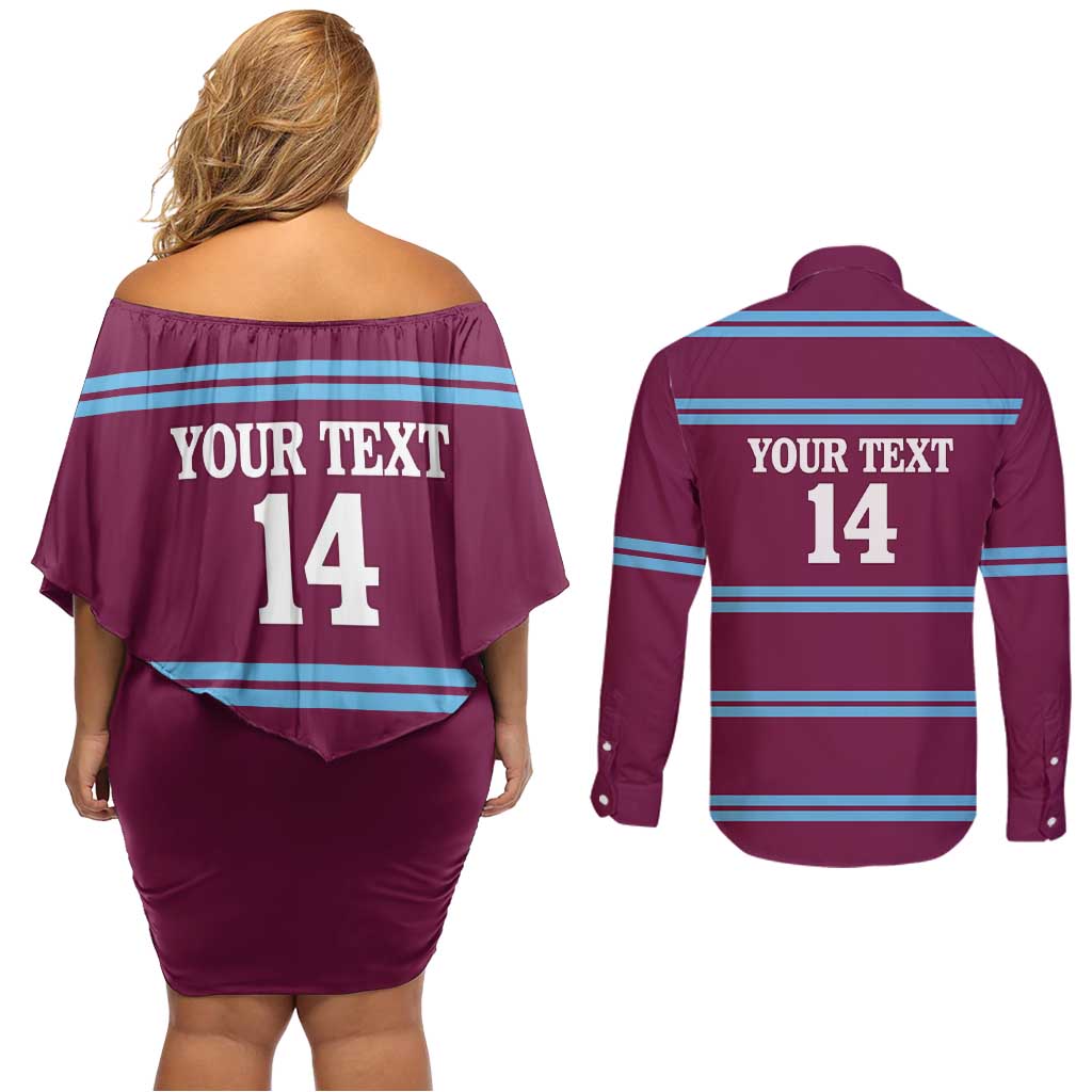 Central Queensland Rugby Custom Couples Matching Off Shoulder Short Dress and Long Sleeve Button Shirt Go Capras Sporty Style - Aussie Hoodie