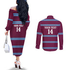Central Queensland Rugby Custom Couples Matching Off The Shoulder Long Sleeve Dress and Long Sleeve Button Shirt Go Capras Sporty Style - Aussie Hoodie