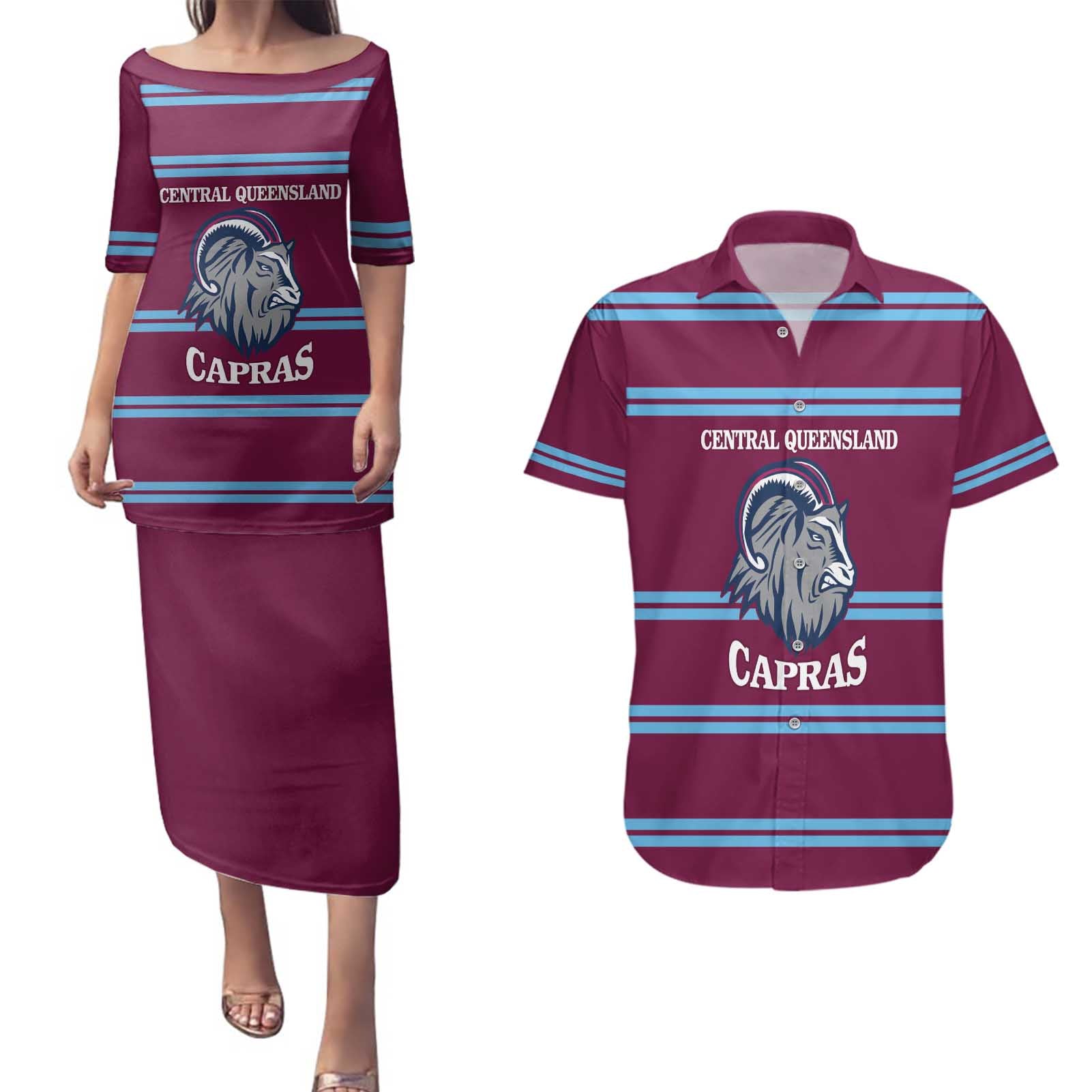Central Queensland Rugby Custom Couples Matching Puletasi and Hawaiian Shirt Go Capras Sporty Style - Aussie Hoodie