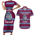 Central Queensland Rugby Custom Couples Matching Short Sleeve Bodycon Dress and Hawaiian Shirt Go Capras Sporty Style - Aussie Hoodie