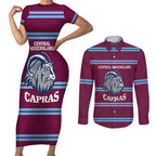 Central Queensland Rugby Custom Couples Matching Short Sleeve Bodycon Dress and Long Sleeve Button Shirt Go Capras Sporty Style - Aussie Hoodie