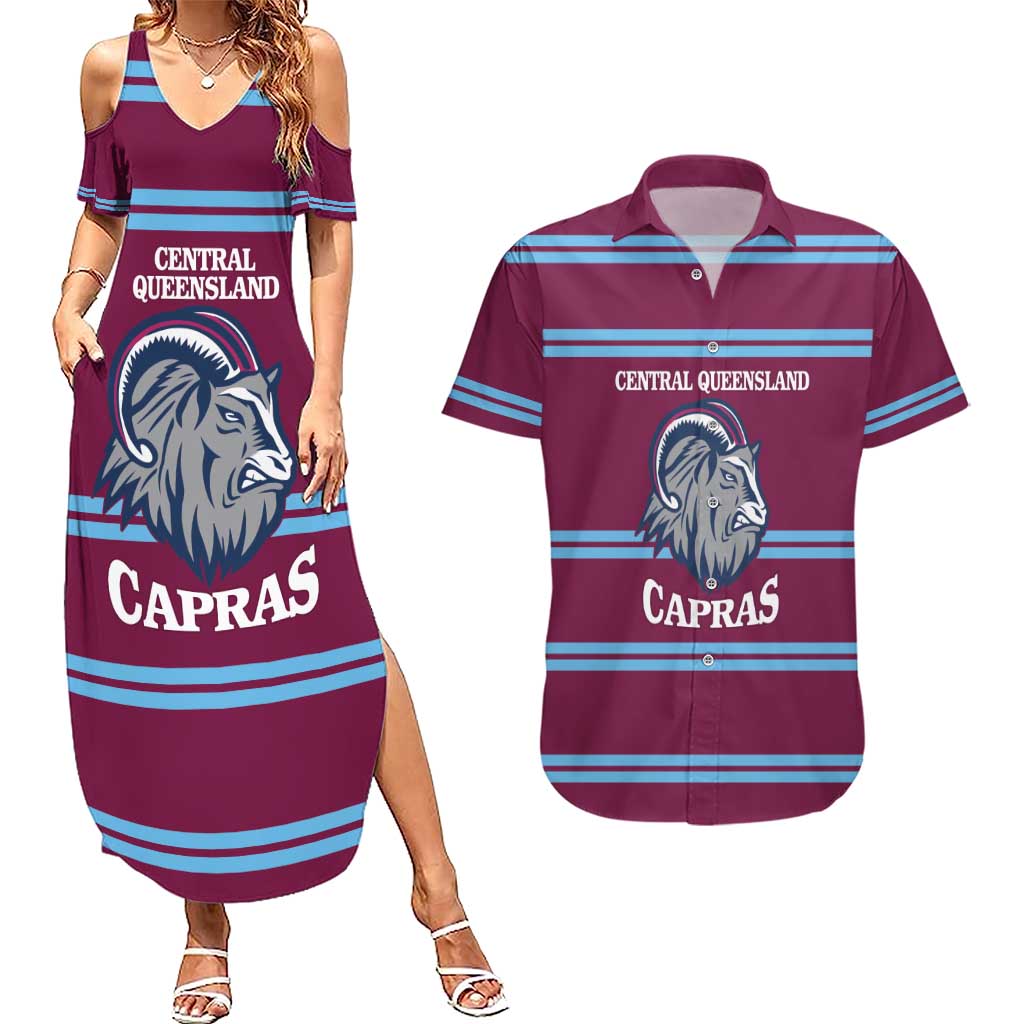 Central Queensland Rugby Custom Couples Matching Summer Maxi Dress and Hawaiian Shirt Go Capras Sporty Style - Aussie Hoodie