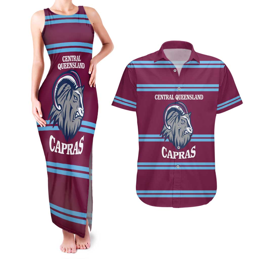 Central Queensland Rugby Custom Couples Matching Tank Maxi Dress and Hawaiian Shirt Go Capras Sporty Style - Aussie Hoodie