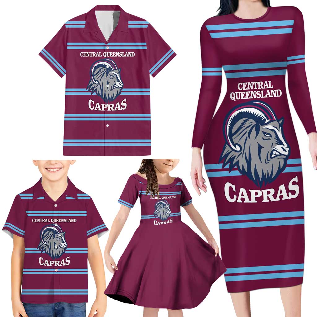 Central Queensland Rugby Custom Family Matching Long Sleeve Bodycon Dress and Hawaiian Shirt Go Capras Sporty Style - Aussie Hoodie