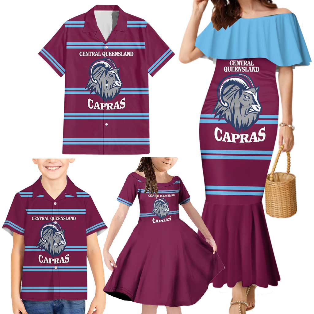 Central Queensland Rugby Custom Family Matching Mermaid Dress and Hawaiian Shirt Go Capras Sporty Style - Aussie Hoodie