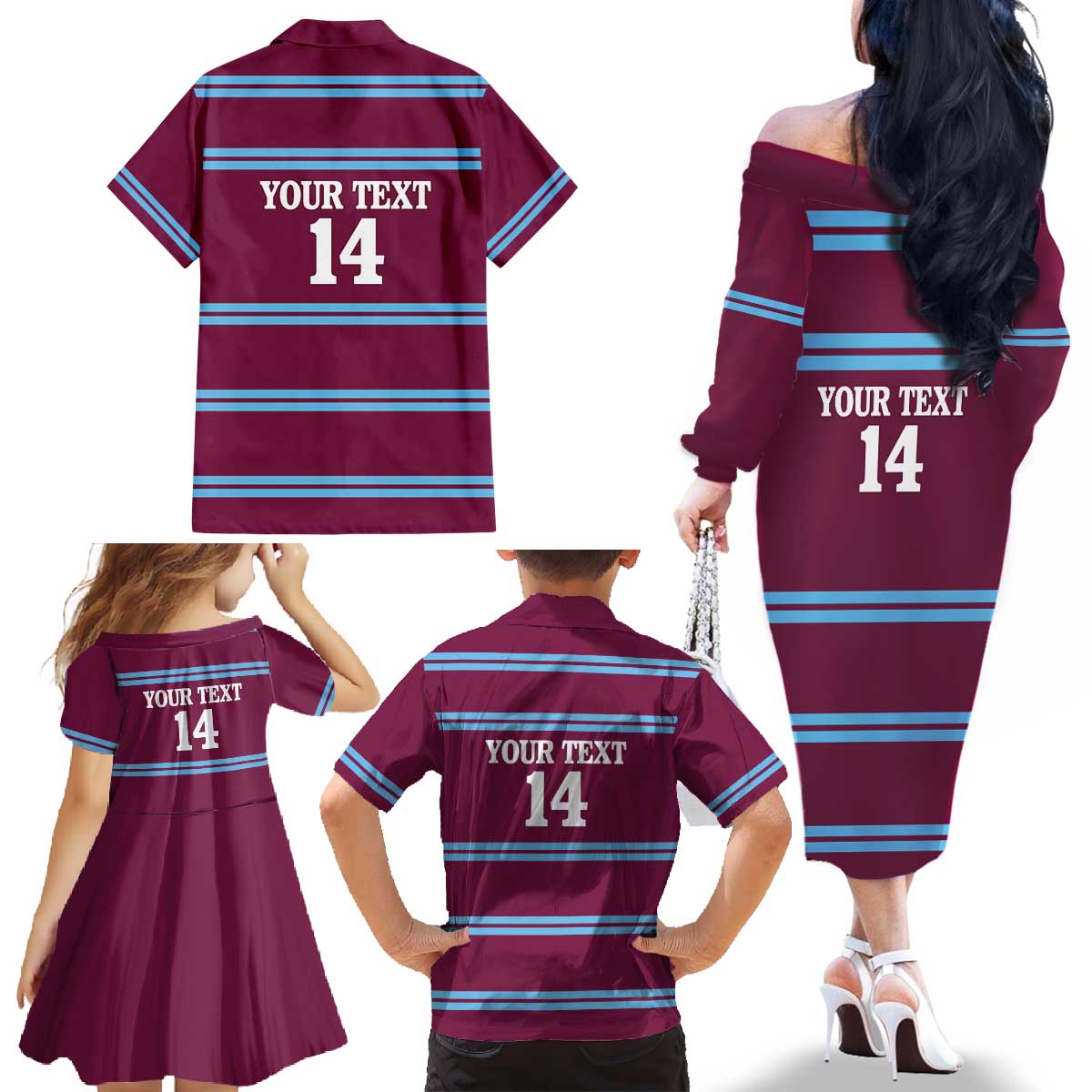 Central Queensland Rugby Custom Family Matching Off The Shoulder Long Sleeve Dress and Hawaiian Shirt Go Capras Sporty Style - Aussie Hoodie
